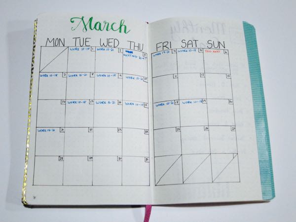 Bullet Journal March Calendar