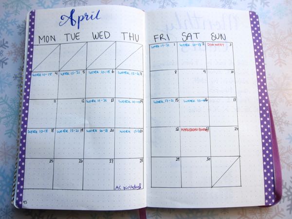 Bullet Journal April Calendar