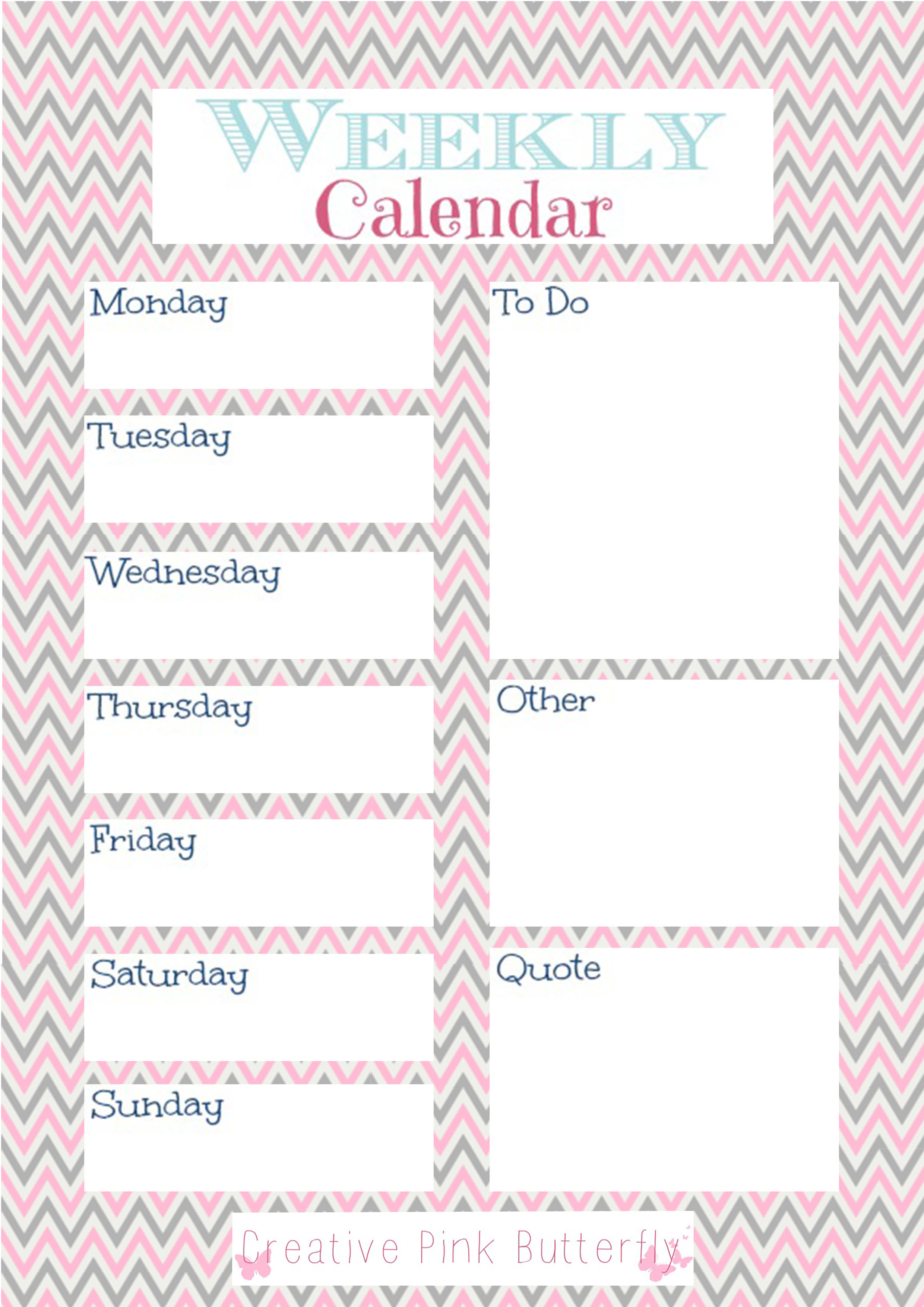 Weekly Calendar Printable – 1 page